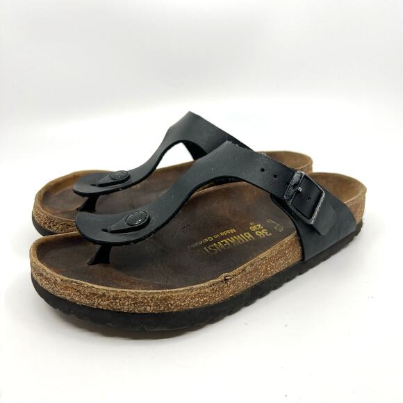 Birkenstock Gizeh Black Leather Thong Sandals Women's 5 US - Picture 1 of 9